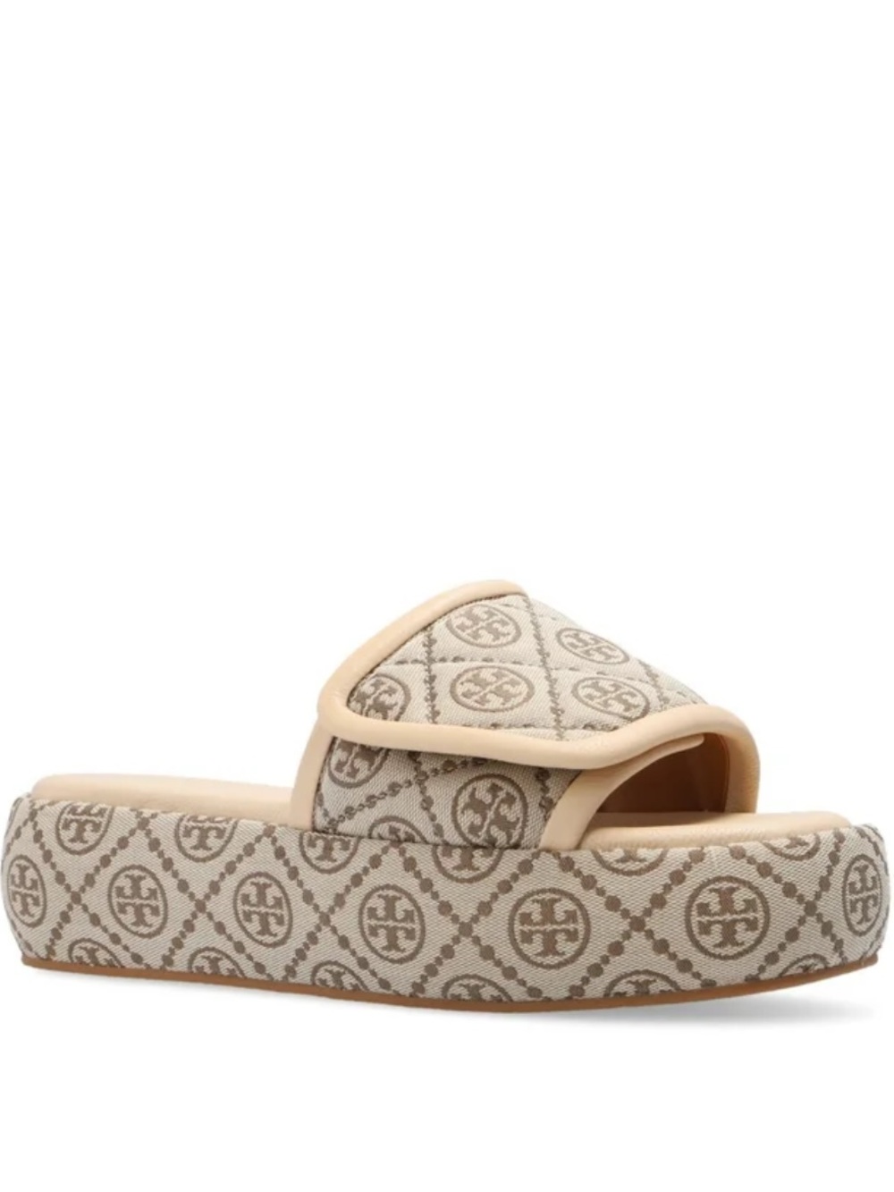 NIB $328 Tory Burch T-Monogram Bubble Slide in Hazel Jacquard Size 9